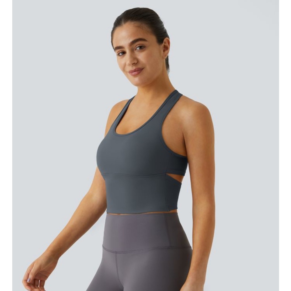 Halara SoftlyZero™ Plush U Neck Racerback Cut Out Cropped Yoga Tank Top, M